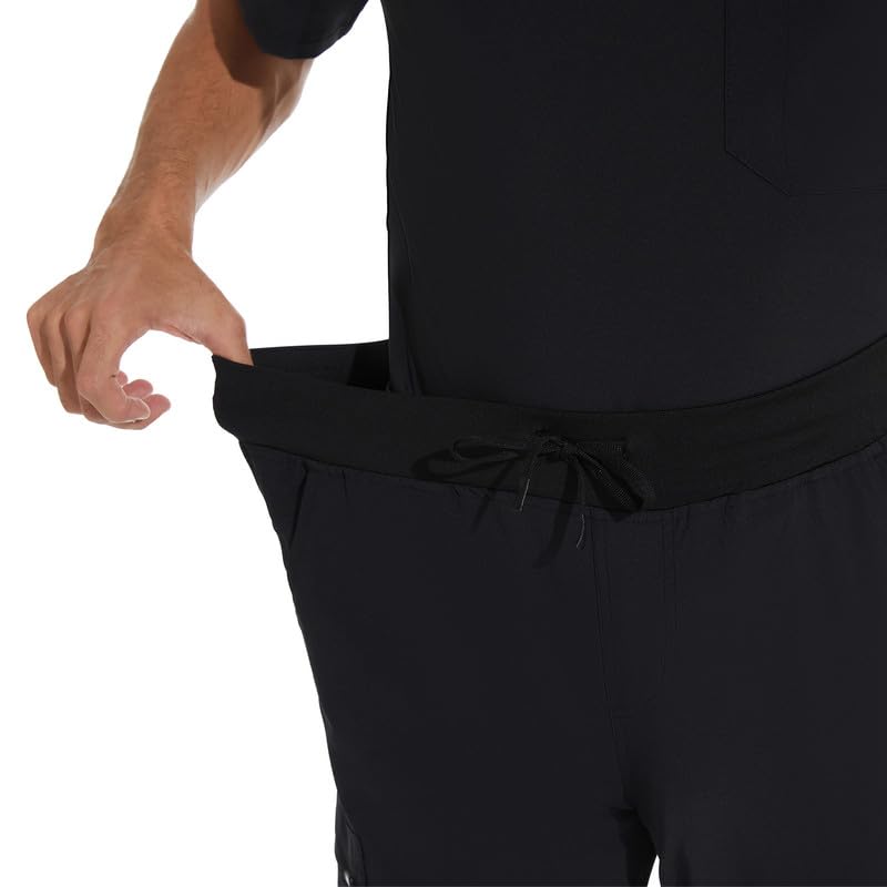 COZYFIT Scrub Pants for Men - Slim Jogger Pants with 5 Pockets, Yoga Waistband, Anti-Wrinkle Scrubs for Men Large Black