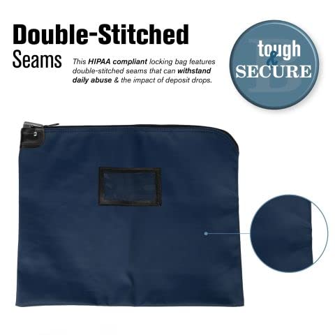 BankSupplies HIPAA Locking Courier Bags | Navy Blue | 19W x 15H | Durable Laminated Nylon Fabric | Metal Pop Up Lock | For Money, Coins, Currency, Checks & Documents