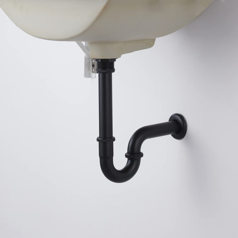 Sink Stopper U Trap Set, Brass Construction U-Shape 1-1/4 inch Slip Inlet Drain, Sink Drain Stopper Set NO Overflow, US/CA Standard, Pls Measure ur Sink Hole Size Before Order, Matte Black U-Stopper NO Overflow 03-black