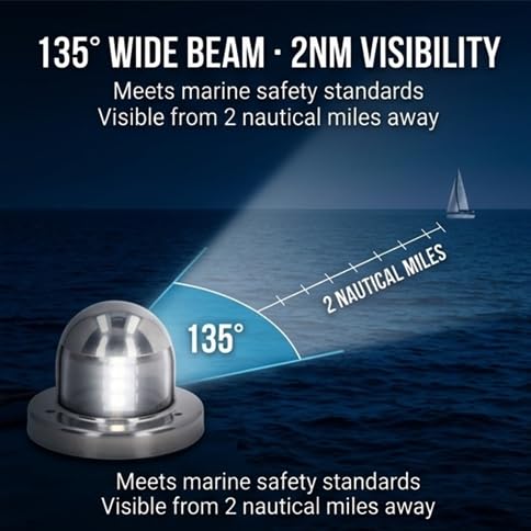 FTVOGUE Boat Anchor Stern Light, LED 12V DC White Navigation Light for Yachts Pontoons Stainless Steel IP66 135 Degree 2NM Visible Foldable Base 1 Pack