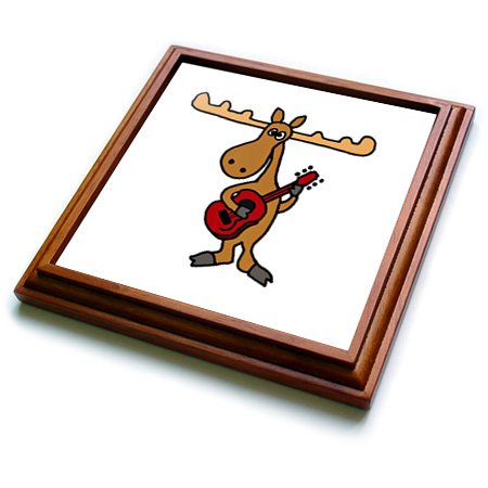 3dRose Funny Moose Playing Guitar Trivet with Ceramic Tile, 8 by 8", Brown