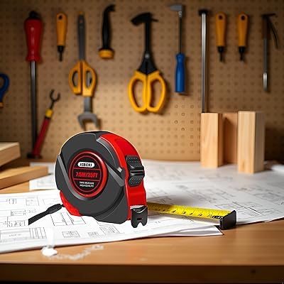 25 FT Industrial Tape Measure, Self-Locking Heavy-Duty Steel Ruler with Easy to Read Scale, Suitable for Engineers and Decorators to Measure, Standard Public Tape Measure (Red)