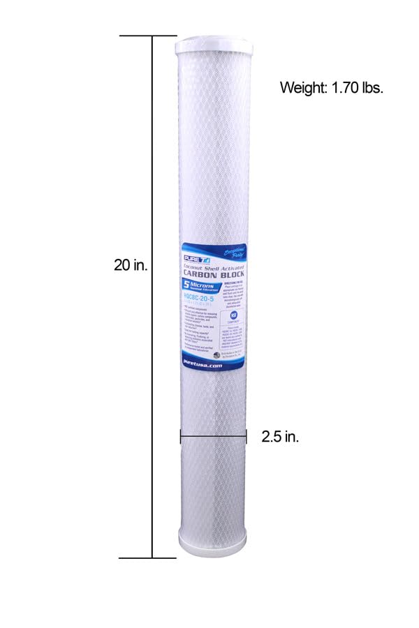 PureT Coconut Carbon Block Filter, 20"x2.5", 5 Micron
