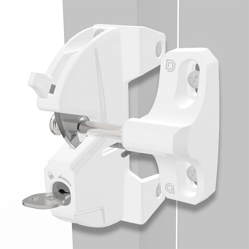 D&D Technologies LL3ALW LokkLatch, Locking Gate Gravity Latch, Key Lockable on One Side of Gate, for Square Gate Frame and Post, Metal, Wood, Vinyl Fences, White Series 3