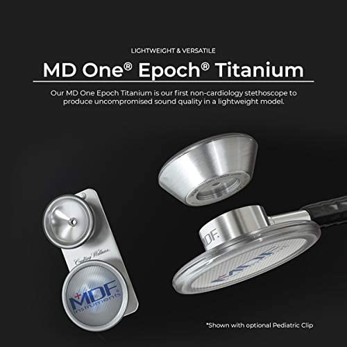 MDF Instruments MD One Epoch Lightweight Titanium Stethoscope, Adult, Bright Blue Tube, Silver Chestpiece-Headset, MDF777T14
