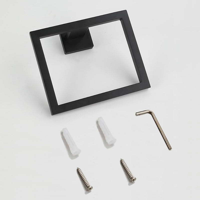 2 Pcs Square Towel Rings Black Hand Towel Holder Wall Mounted Hand Towel Rack Stainless Steel Kitchen Towel Holder Hand Towel Bar Bathroom Accessories for Towel Storage (Matte Black)