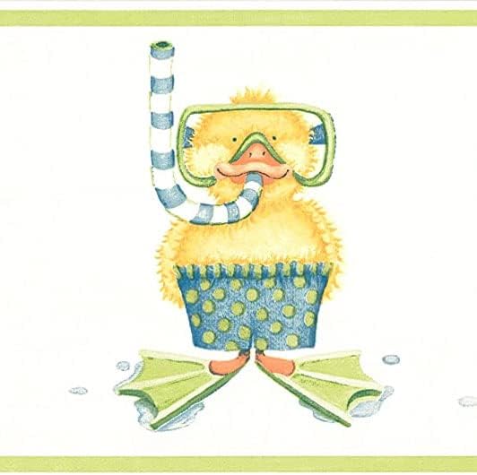 Wallpaper Border Kid's Pattern Ducklings for Girl's Bedroom Boy's Bedroom Playroom, Yellow Green Blue, 15 ft by 7 in ID5499B - NewNest Australia