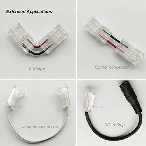 2-Pin 8mm COB Strip to Wire Connector Unwired Clips Solderless Adapter Terminal Extension Connection for High Density LED Strips Lights 12V 24V (Pack of 10)