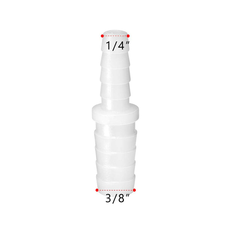 Quickun Plastic Hose Barb Reducer Fitting 3/8" to 1/4" Barbed Reducing Union Adapter Splicer Mender Joint Fitting (Pack of 2) 3/8-1/4
