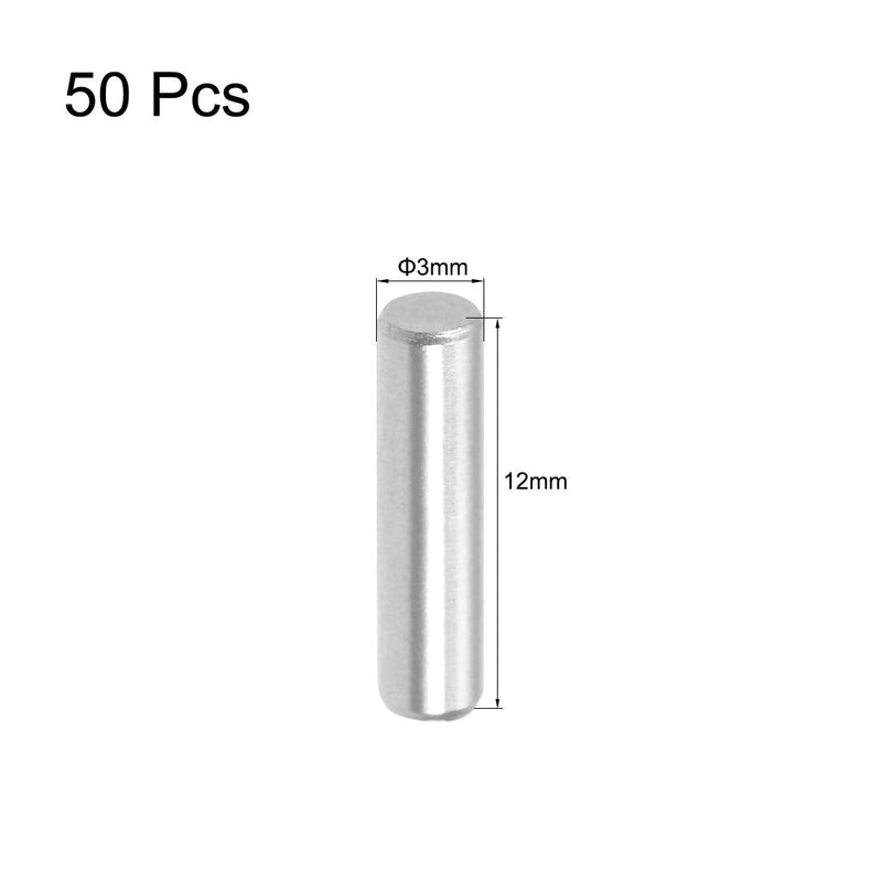 uxcell 50Pcs 3mm x 12mm Dowel Pin 304 Stainless Steel Shelf Pegs Support Shelves Silver Tone
