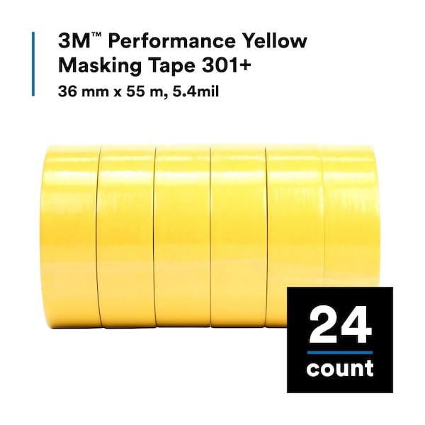 3M 301+ High Performance Masking Tape, Yellow, 48 mm x 55 m – High Performance Holding and Masking Tape for Automotive, Specialty Vehicle and Industrial Markets, 1 Pack 60.14 Yards 1.88 inches
