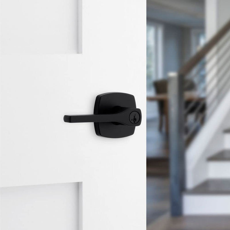Kwikset Tripoli Lever Entry Door Handle with Lock and Key, Secure Keyed Reversible Lever Exterior, For Front Entrance and Bedrooms, Matte Black, Pick Resistant Smartkey Rekey Security and Microban 1 Pack