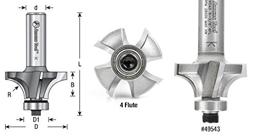 Amana Tool - 49527 Carbide Tipped Corner Round 1/4 Radius x 7/8 Dia x 1/2 x 1/4" Shank