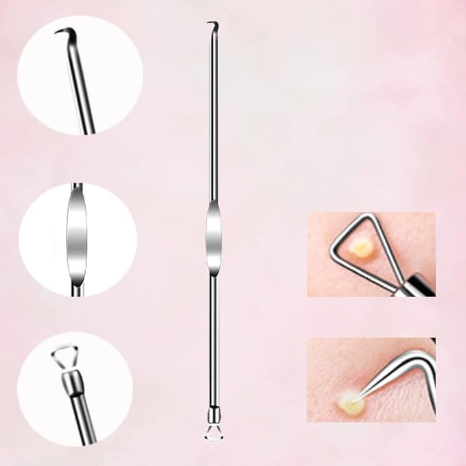 Acne Needle Set, Set of 4, Dedicated Pore Care Kit, Acne Removal, Blackhead Removal, Square Plug Pusher, Antibacterial Stainless Steel, Beauty Tool, Storage Case Included, Portable Convenient (Silver) - NewNest Australia