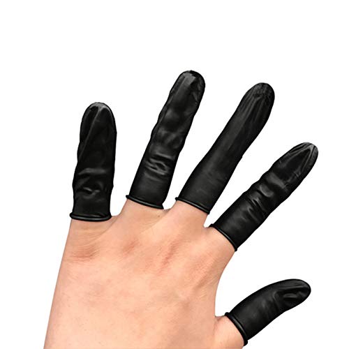 150pcs Disposable Latex Finger Cots Protective Fingertips Gloves Rubber Industrial Fingerstall Sleeves 65mmx25mm (Black) Black 65x25mm