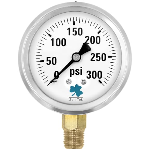 Zenport LPG300 Zen-Tek Glycerin Liquid Filled Pressure Gauge, 300 PSI Single Pack