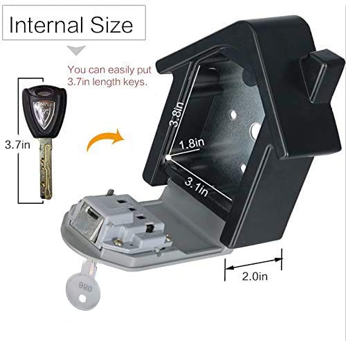New Wall Mount Key Storage Lock Box with Key and 4-Digit Password Access Emergency Unlock Weather Resistant Steel for Indoors Outdoors Grey Gray