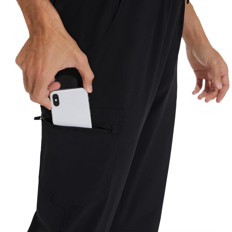 COZYFIT Scrub Pants for Men - Slim Jogger Pants with 5 Pockets, Yoga Waistband, Anti-Wrinkle Scrubs for Men Large Black