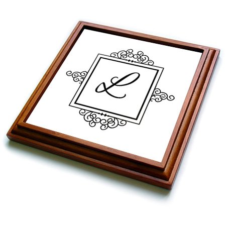 3dRose Initial Letter L Personal Monogrammed Fancy Typography Elegant Stylish Personalized Trivet with Ceramic Tile, 8 by 8", Brown