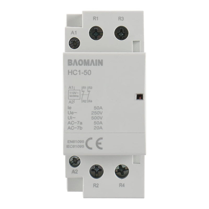 Baomain 110V AC 2-Pole Modular Contactor, 50A 2NC Normally Closed, DIN Rail Mount for HVAC, Motor, Pump & Lighting Control BCT-50/02, HC1-50/02-110VAC 50 Amp. 110 VAC(HC1)