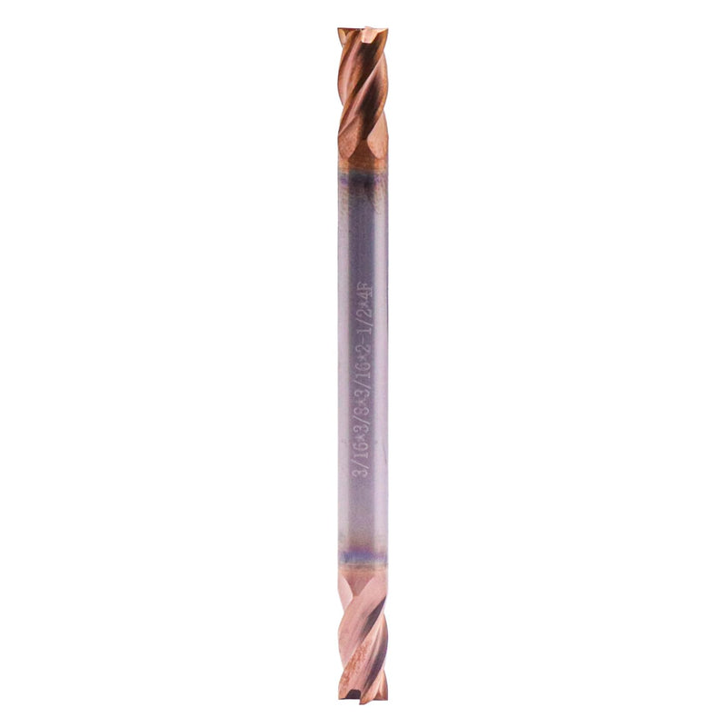 5 Pack 3/16" 4 Flute Double End Solid Carbide Square End Mill, TiSiN Coated | 35° Helix, 3/16" Cutting, 3/16" Shank, 3/8" LOC, 2-1/2" OAL, for Milling Alloy Steel, Carbon Steel, Cast Iron 3/16 in 5