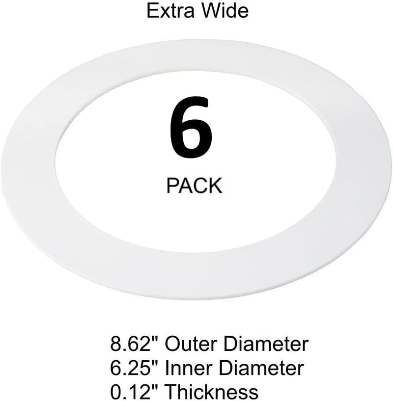 6 Pack Matte White Goof Trim Ring for 8" Inch Recessed Can Lighting Down Light, Outer Diameter 8.6 Inches, Inner Diameter 6.2 Inches 6 Pack