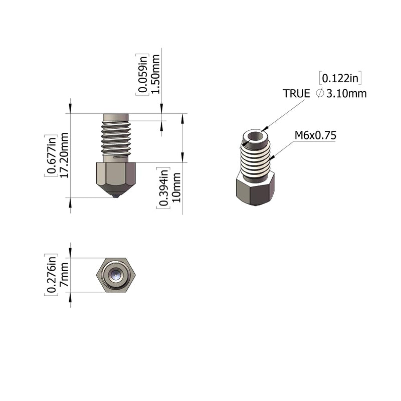 Tungsten Carbide Nozzle 0.4mm for Ultimaker S5 3D Printer, High Thermal Conductivity Abrasion Resistance, Nickel Plated Copper Body Tungsten Carbide
