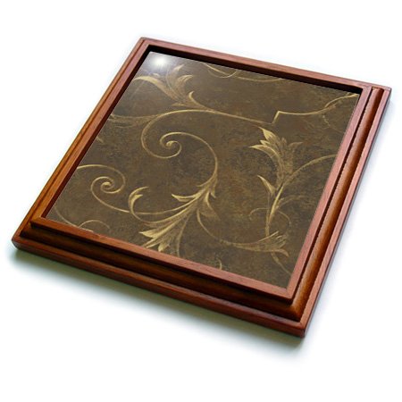 3dRose Brown Gradient Background with Golden Vine Accents Trivet with Ceramic Tile, 8 x 8", Natural