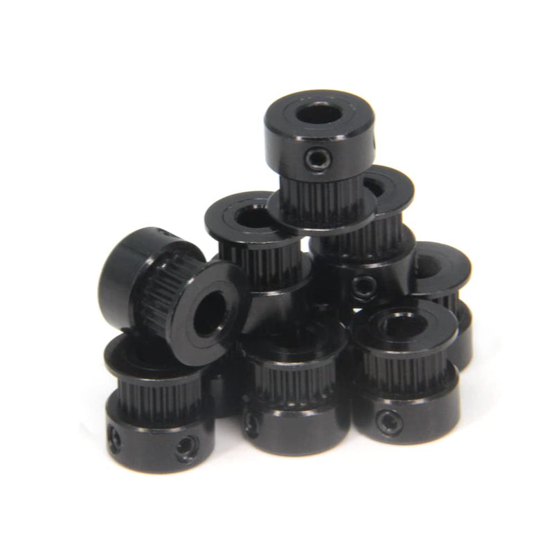 Zeberoxyz 10pcs/Set GT2 Pulleys Wheel 20 Teeth 6.35mm Bore Black Aluminum Timing Belt Idler Pulleys for 3D Printer 6mm Width Timing Belt (20T-6.35mm Bore-Black) 20T-6.35mm Bore-Black
