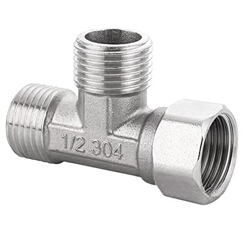 Beduan Stainless Steel 1/2" G 3 Way Diverter, Movable Cap Flexible Tee Connector for Angled Valve, Bidet, Sprayer, Shower Arm (All 3 way is 1/2 G threaded!!, Thread ID/OD is 19.8MM/3/4") 1/2" G Male(O.DXO.DXI.D:3/4"X3/4"X3/4", Left Movable Cap)