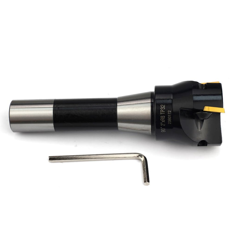 Indexable End Mill with 3 Pcs TPCN32PDTR Tpg32 Carbide Inserts, 2" Cutting Diameter, 6" Overall Length, 90 Degree, R8 Shank, TP32, 3 Flutes