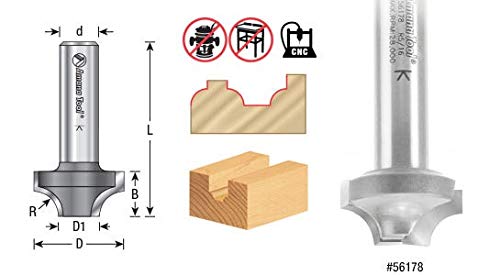Amana Tool - 56170 Carbide Tipped Plunge Beading 1/8 Radius x 1/2 Dia x 3/8 x 1/4" Sha 1/8 Radius x 1/2 Dia x 3/8 x 1/4"