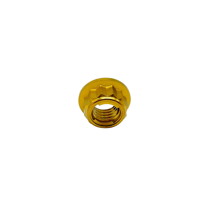 RISON Titanium Bi-Hex Sprocket Nut 12PT Flange Lock nut Titanium Metal Lock nut Pack of 5 (M8x1.25mm,Gold) M8x1.25mm Gold