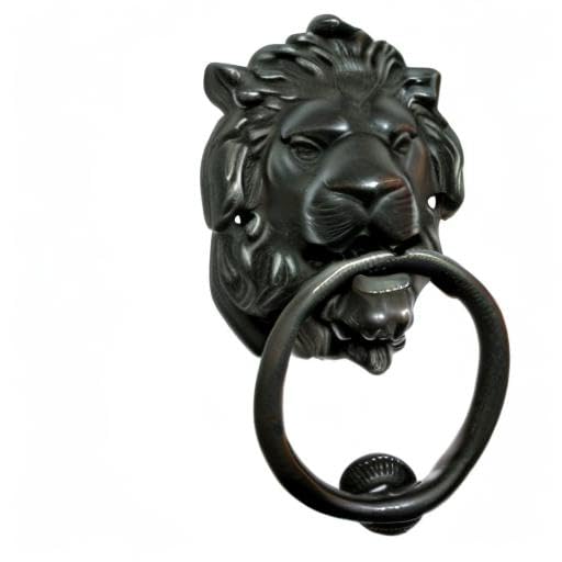 Regency Lions Head Door Knocker,Solid Brass,H:7 inch,Black,Oxide Finish