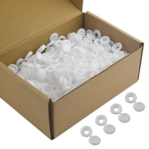 XINGYHENG 400Pcs Plastic Hinged Screw Covers Caps Fold Screw Snap Cap Washer Flip Tops for Furniture Desk Cabinets and Wall (White) 400