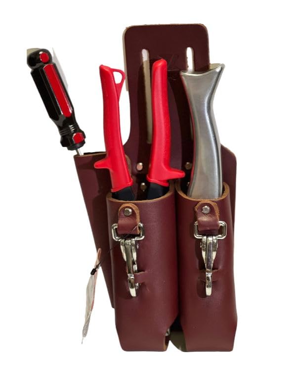Saddle Leather 3 Pocket Linesmen and Electricians Tool Holder Cherry