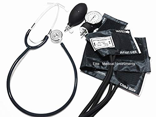 EMI #311 Pediatric 3-Piece Combination Set – Includes Pediatric Aneroid Sphygmomanometer, Infant Aneroid Sphygmomanometer, and Basic Dual Head Stethoscope - Black