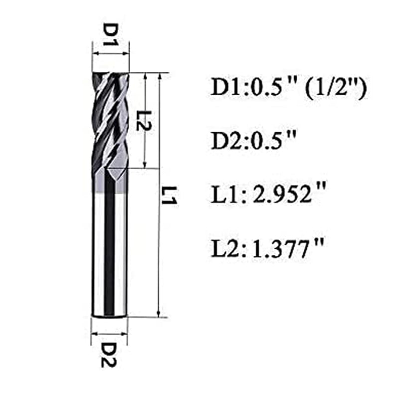 2PCS 1/2'' Carbide Square End Mill Bits Set, Milling Bits Cutter 1/2 Carbide End Mills for Alloy Steels/Hardened Steels, HRC 45 Deg Single End 4 Flute AlTiN Coating (2PCS 1/2in) 2PCS 1/2in