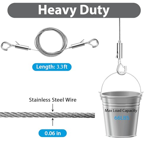 2PCS Adjustable Picture Hanging Wire Kit,Heavy Duty Mirror, Art Frame Hanging Solution,3.3FT Stainless Steel Rope,Supports Up to 66lbs for Hanging Mirrors,Picture,Artwork,Lamps,Basket,Signs 1M2PCS