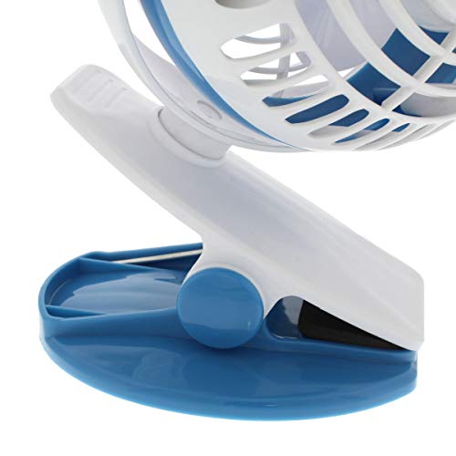 Comfort Zone Dual Base Combo Clip or Desk Fan, USB or Battery Powered, 4 inch, Single Speed Setting, Adjustable Tilt, Lightweight, Ideal for Home, Bedroom, Office, or Dorm, CZBT4BL Blue