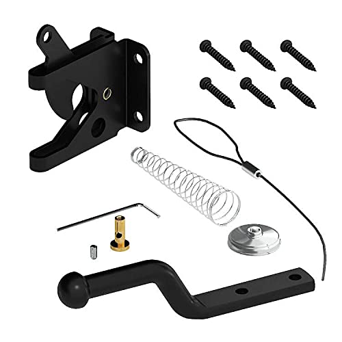 skysen Self Locking Fence Gate Latch Carbon Steel Black/Lock Post Mount with Stainless Steel Spring Cable Pull(JLXSDS-1) 1