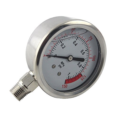 Water Pressure Gauge Oil Filled Stainless-Steel 2-1/2" Dial Size Dual-Scale with 1/4" Lower Mount for RO System(0-1kg(MPa)/0-150psi) 0-1kg(MPa)/0-150psi