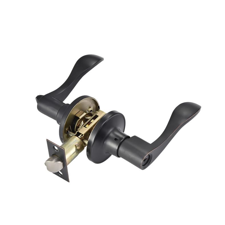 Cabagii Wave Style Door Lever Keyed Entry Black Door Handle with Lock, Entrance Lever Reversible for Left/Right Handed for Office or Front，1 Pack