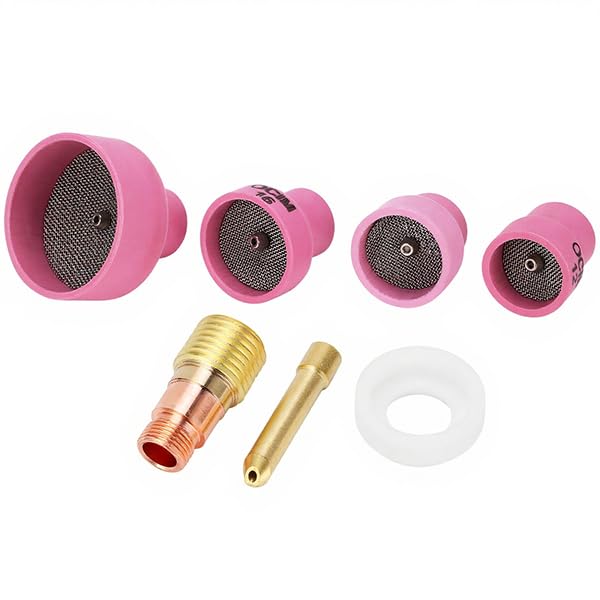 TIG Welding Torch Nozzle Kit 7PCS for 2.4mm Tungsten - TIG-18 Series Fit for WP-17/18/26, Weldcraft WP-9/20 Torches - Includes 4 Gas Lens Ceramic Cups + Collet Body + Diffuser + O-Ring