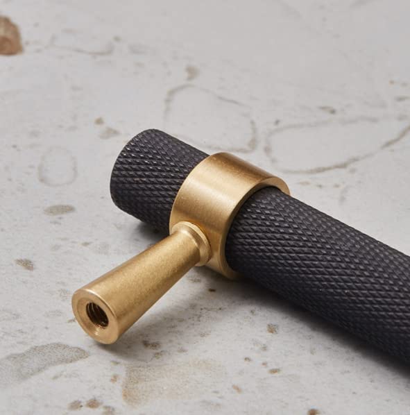 Set of 2 Solid Brass Cabinet Pulls 6.3 Inch (5 Inch Hole Centers) Gold Black Knurled Textured Cabinet Handles Brass Pulls for Dresser Door Drawer Hardware (2, Black Gold)