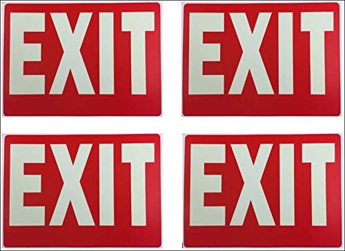 Exit Sign Glow-in-The-Dark Exit Sign, 12 by 8 Inches, Photoluminescent By natraco (4 Pack) 4