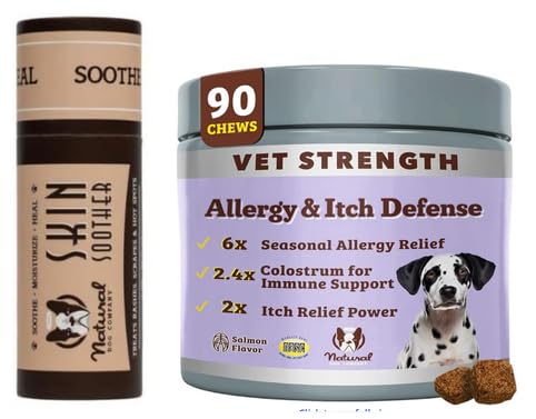 Natural Dog Company Bundle: Allergy & Itch Defense Chews (90 ct) + Skin Soother Balm (2 oz) – Vet-Strength Support with Colostrum, Salmon Oil & Probiotics + Healing Balm for Itchy, Dry, Irritat