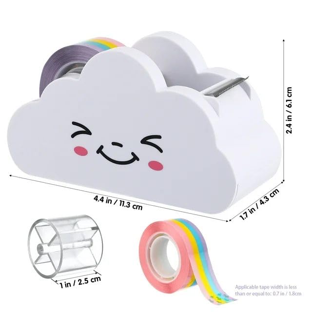 White Tape Desk Dispenser Cloud Tape Cutter with Rainbow Novelty Tape Dispenser Cute Tape Dispenser Holder for Home School Office Stationary Packaging Wrapping Craft Supplies