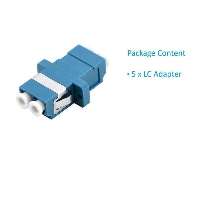 LC Fiber Optic Adapter - LC to LC Duplex Singlemode Coupler - 5 Pack - Blue