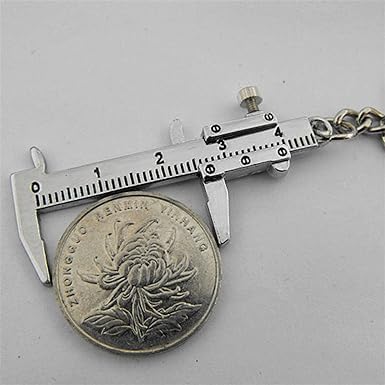 Silver Fashion Mini Vernier Caliper Keychain Zinc Alloy 3D Movable Precision Miniature Pocket Vernier Caliper Keyring, Car Keychain, Calipers Dimensional Measurement